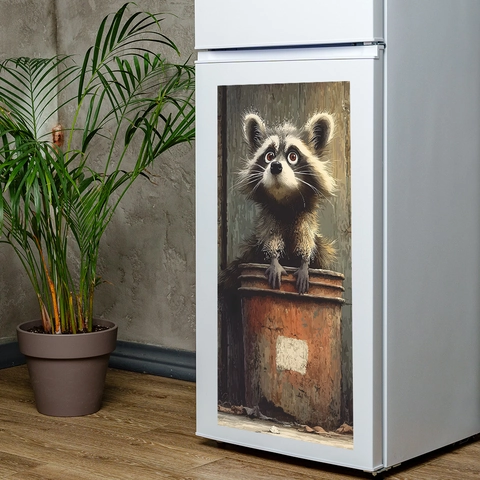 Cartoon Raccoon In Trash Can Wall Sticker PVC Self-Adhesive Removable Decal For Home Living Room Bedroom Fridge Decoration