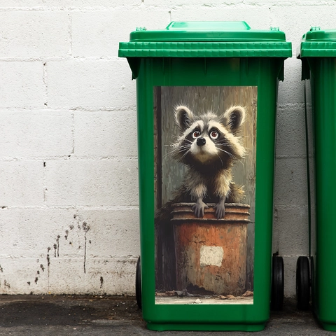 Cartoon Raccoon In Trash Can Wall Sticker PVC Self-Adhesive Removable Decal For Home Living Room Bedroom Fridge Decoration