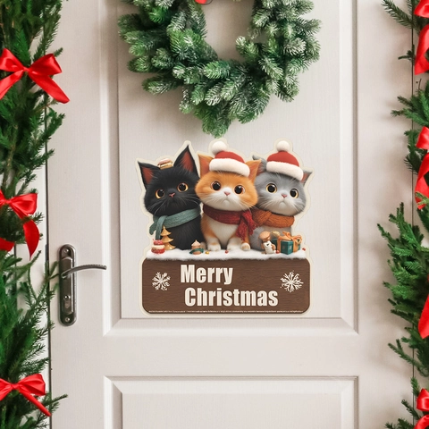 Adesivo da Parete di Natale Design Gatti Merry Christmas PVC Decalcomania Rimovibile per Ingresso Casa Soggiorno Decorazione Festiva