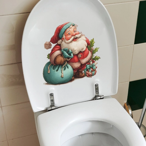 Festlicher Weihnachtsman Wandaufkleber PVC Wasserdicht Toilettendeckel Aufkleber Für Zuhause Feiertag Dekoration Abnehmbares Poster
