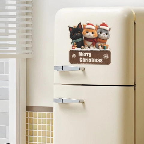 Adesivo da Parete di Natale Design Gatti Merry Christmas PVC Decalcomania Rimovibile per Ingresso Casa Soggiorno Decorazione Festiva