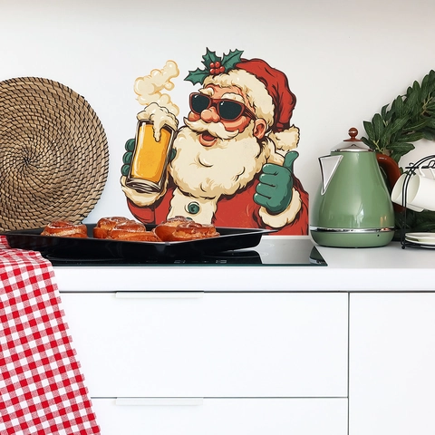 Christmas Wall Sticker Santa Claus With Beer And Sunglasses Thumbs Up Removable PVC Decal For Home Kitchen Fridge Decor