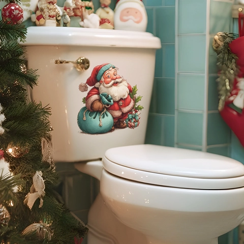 Festlicher Weihnachtsman Wandaufkleber PVC Wasserdicht Toilettendeckel Aufkleber Für Zuhause Feiertag Dekoration Abnehmbares Poster
