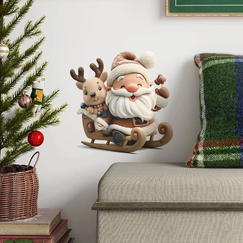 Kerstmis Kerstman Rendier Slee PVC Toilet Sticker Waterdicht Verwijderbare Muursticker Voor Badkamer Koelkast Decoratie