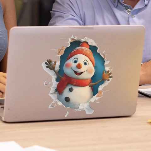 3D Funny Christmas Snowman Toilet Lid Sticker Creative Hole Effect PVC Removable Wall Decal For Bathroom Holiday Decor