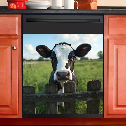 Pegatina Pared PVC Vaca Detrás De Cerca Pradera Para Cocina Lavavajillas Gabinete Refrigerador Decoración Estilo Rural Calcomanía Hogar