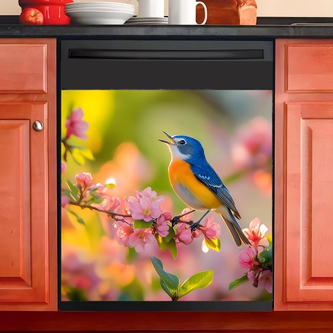 Floral Bird Kitchen Appliance Decoration Sticker PVC Self Adhesive Wall Decal For Dishwasher Fridge Home Natural Style