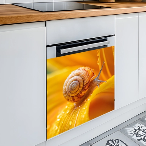 Modernes Schnecke Auf Gelber Blume Makrofotografie Wandtattoo PVC Selbstklebend Wasserdicht Deko Für Küchenschrank