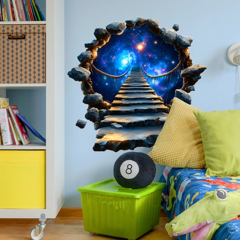 3D Weltraum Universum Planet Hängebrücke Wandtattoo PVC Selbstklebend Home Decor Für Schlafzimmer Wohnzimmer Kleiderschrank