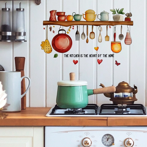 Adesivo Murale Citazione The Kitchen Is The Heart Of The Home in PVC Cartone Animato Decalcomania per Cucina Ristorante