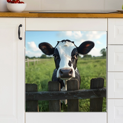 Pegatina Pared PVC Vaca Detrás De Cerca Pradera Para Cocina Lavavajillas Gabinete Refrigerador Decoración Estilo Rural Calcomanía Hogar
