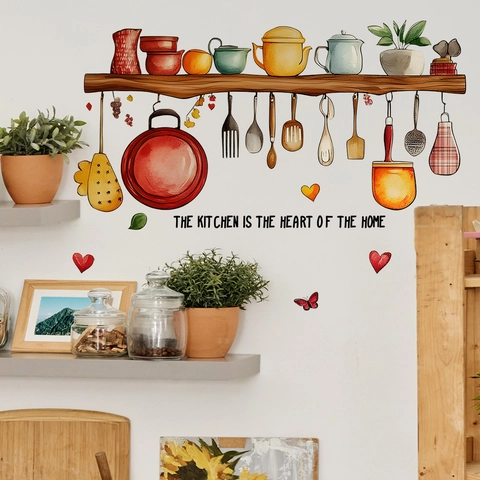 Adesivo Murale Citazione The Kitchen Is The Heart Of The Home in PVC Cartone Animato Decalcomania per Cucina Ristorante
