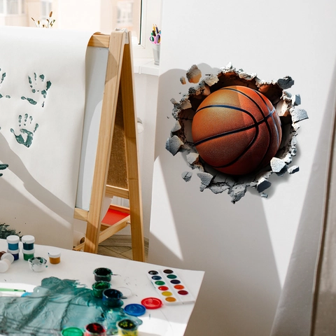 3D Basketball Breaking Wall Sticker Creative Sports Wall Decal Removable PVC Self Adhesive Mural For Kids Room Bedroom Home Decor