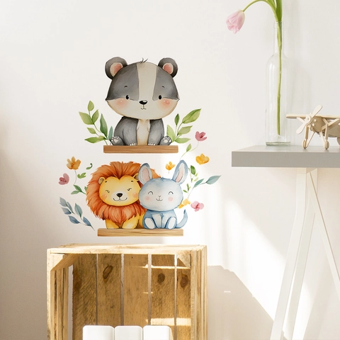 Aquarell Cartoon Tiere Wandaufkleber Für Kinderzimmer Abnehmbare PVC Löwe Hase Bär Haus Dekor Wandtattoos