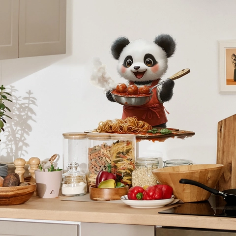 Cartoon Panda Chef Kitchen Wall Sticker Waterproof PVC Self Adhesive Wall Decal For Restaurant Kitchen Home Decor