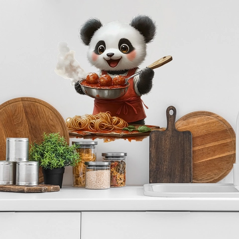 Cartoon Panda Chef Kitchen Wall Sticker Waterproof PVC Self Adhesive Wall Decal For Restaurant Kitchen Home Decor