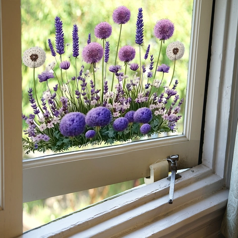 Adesivo da Parete Lavanda Aglio Viola PVC Autoadesivo Decalcomania Finestra in Vetro per Decorazione Casa Cucina Bagno