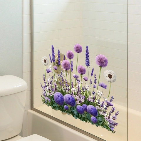 Adesivo da Parete Lavanda Aglio Viola PVC Autoadesivo Decalcomania Finestra in Vetro per Decorazione Casa Cucina Bagno