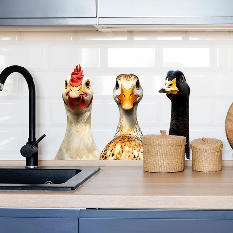3D Realistic Peeking Animal Wall Stickers Rooster Duck Goose PVC Waterproof Removable Fridge Decals Home Kitchen Decor