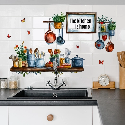 Watercolor Kitchen Wall Stickers PVC Self Adhesive Slogan Quote Decor For Dining Room Home Decoration