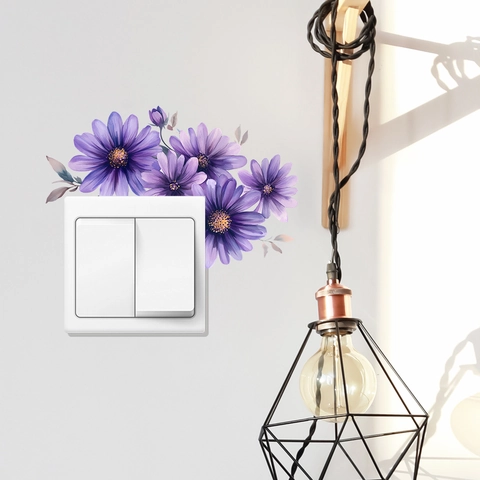 Adesivo per Interruttore della Luce a Fiori Viola PVC Acquerello Floreale Decalcomanie da Muro per Soggiorno Camera da Letto Decorazioni Casa
