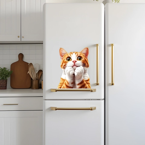 3D Cartoon Ingwer Katze Wandtattoo Abnehmbar PVC Wasserdicht Kühlschrank Aufkleber Für Küche Badezimmer Home Decor
