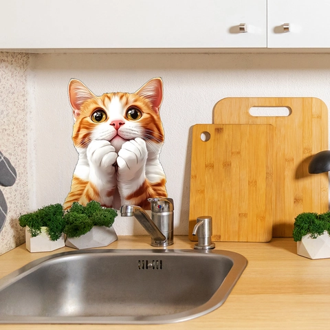 3D Cartoon Ingwer Katze Wandtattoo Abnehmbar PVC Wasserdicht Kühlschrank Aufkleber Für Küche Badezimmer Home Decor