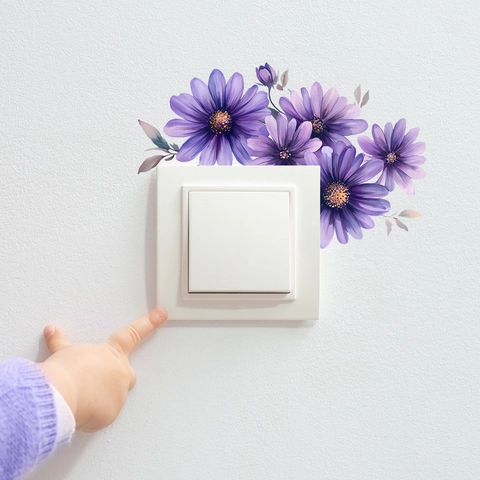 Adesivo per Interruttore della Luce a Fiori Viola PVC Acquerello Floreale Decalcomanie da Muro per Soggiorno Camera da Letto Decorazioni Casa