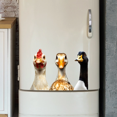 3D Realistic Peeking Animal Wall Stickers Rooster Duck Goose PVC Waterproof Removable Fridge Decals Home Kitchen Decor