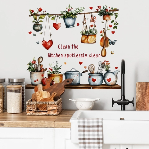 Watercolor Kitchen Wall Stickers PVC Self Adhesive Slogan Quote Decor For Dining Room Home Decoration