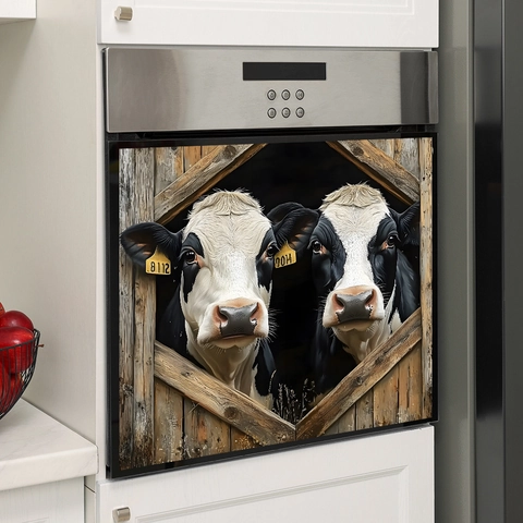 3D Cartoon Cow Barn Window Wall Sticker Waterproof PVC Self Adhesive Decal For Dishwasher Oven Cabinet Kitchen Home Decor