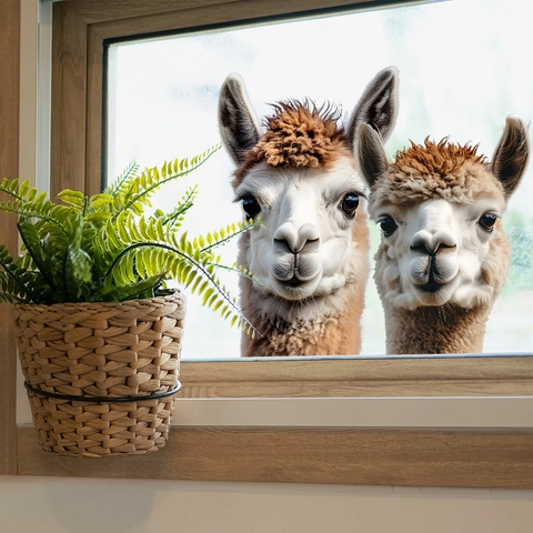 Adesivi Murali Realistici Alpaca Llama Per Camera Da Letto Soggiorno Vetro Finestra Arredo Simpatico Animale PVC Autoadesivo