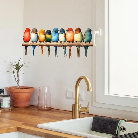 Kleurrijke Cartoon Vogels Op Tak Muursticker Verwijderbare PVC Zelfklevende Muursticker Voor Woonkamer Slaapkamer Decoratie