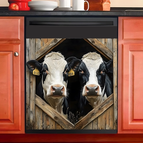 3D Cartoon Cow Barn Window Wall Sticker Waterproof PVC Self Adhesive Decal For Dishwasher Oven Cabinet Kitchen Home Decor