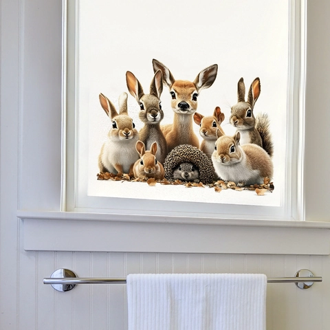 Pegatinas de Pared de Animales del Bosque de Dibujos Animados Conejo Ciervo Ardilla PVC Autoadhesivo para Dormitorio Infantil