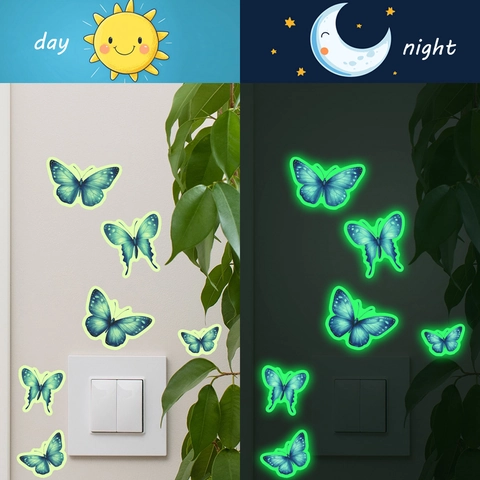 Adesivi Murali Farfalla Fluorescenti Adesivi Interruttore Farfalla Realistici PVC Decalcomanie Rimovibili Decorazione Casa