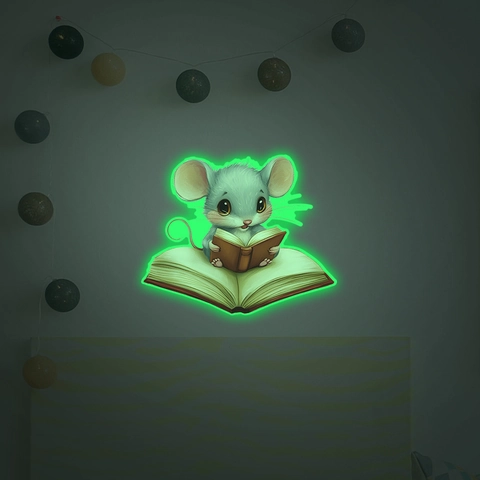 Leuchtend Im Dunkeln Cartoon Lesende Maus Wandsticker PVC Fluoreszierend Abnehmbar Wandbild Für Kinderzimmer Arbeitszimmer Deko