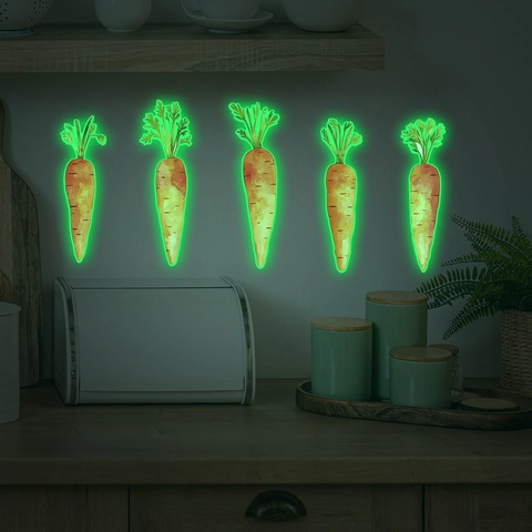 Luminous Carrot Wall Stickers PVC Glow In The Dark Watercolor Plant Decals For Kitchen Dining Room Home Decor Removable