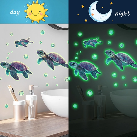 Leuchtende Meeresschildkröte Blasen Wandaufkleber Ozean Welt PVC Aufkleber Für Badezimmer Toilette Home Dekor