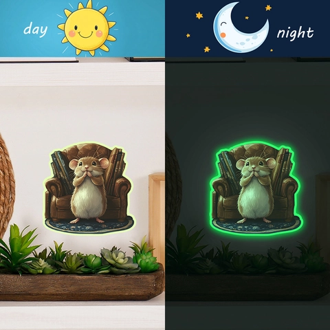 Leuchtendes Wandtattoo Cartoon Lesende Maus Im Sessel PVC Aufkleber Für Schlafzimmer Kinderzimmer Haus Dekoration