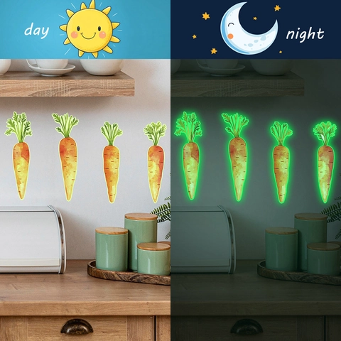 Luminous Carrot Wall Stickers PVC Glow In The Dark Watercolor Plant Decals For Kitchen Dining Room Home Decor Removable