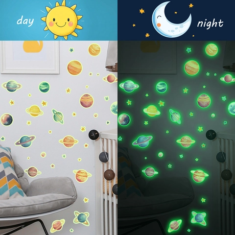 Luminous Planet Wall Stickers Glow In The Dark Space Star Decals PVC Luminous Solar System Decoration For Kids Bedroom