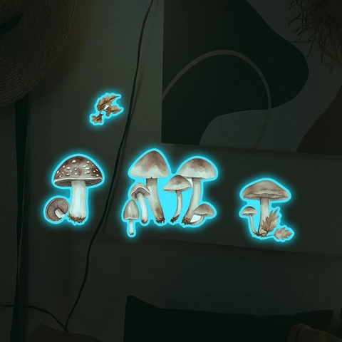 Watercolor Mushroom Glow In The Dark Wall Stickers Forest Botanical Mushroom Night Glow PVC Switch Decoration Wall Decals