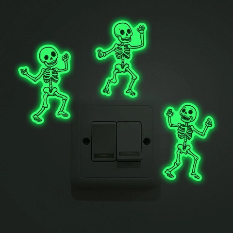 Halloween Luminous Skeleton Switch Stickers Fluorescent PVC Wall Decal For Bedroom Home Decor Skeleton Stickers