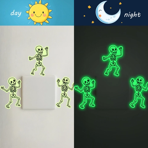 Halloween Luminous Skeleton Switch Stickers Fluorescent PVC Wall Decal For Bedroom Home Decor Skeleton Stickers