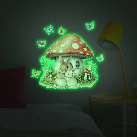 Adesivi Murali Notturni in PVC Cartone Animato Casa Fungo Conigli Farfalle Decalcomanie Fluorescenti Per Cameretta Bambini