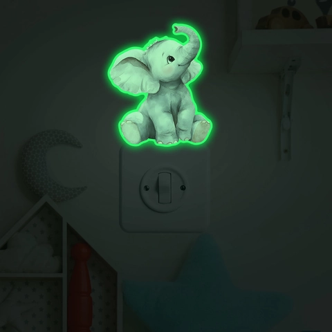 Karikatur Elefant Leuchtendes Wandtattoo Im Dunkeln Leuchten PVC Fluoreszierender Schalter Aufkleber Süßes Tier Dekor Für Kinderzimmer