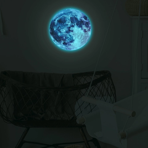 Im Dunkeln Leuchtender Mond Wandaufkleber 30cm Realistisches Fluoreszierendes Mond Dekor PVC Leuchtaufkleber Kinderzimmer