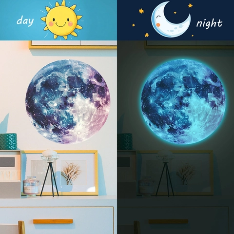 Im Dunkeln Leuchtender Mond Wandaufkleber 30cm Realistisches Fluoreszierendes Mond Dekor PVC Leuchtaufkleber Kinderzimmer