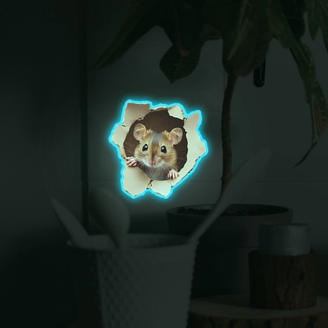 Adhesivo de Pared 3D Agujero de Ratón Luminoso Brilla en la Oscuridad Dibujos Animados Ratón PVC Calcomanía para Cuarto Niños